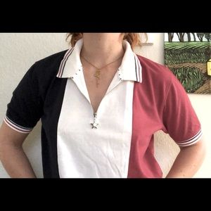 Color blocked collared shirt with cool star zipper detail